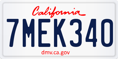 CA license plate 7MEK340