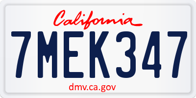 CA license plate 7MEK347