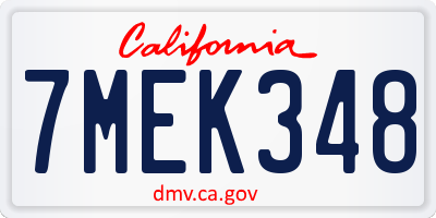 CA license plate 7MEK348