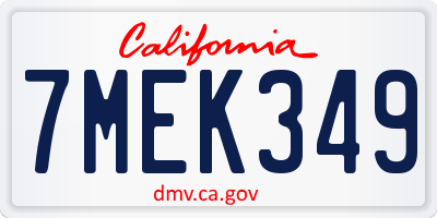 CA license plate 7MEK349