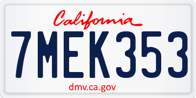 CA license plate 7MEK353