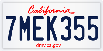 CA license plate 7MEK355
