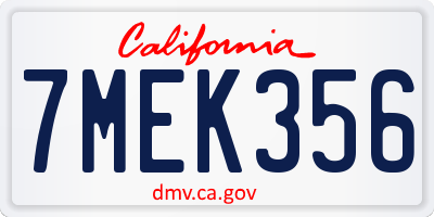 CA license plate 7MEK356