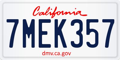 CA license plate 7MEK357