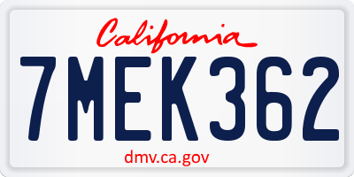CA license plate 7MEK362