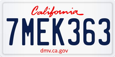 CA license plate 7MEK363