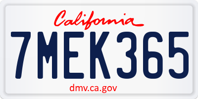 CA license plate 7MEK365