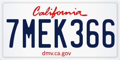 CA license plate 7MEK366