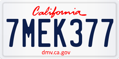 CA license plate 7MEK377