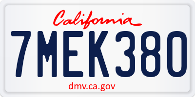 CA license plate 7MEK380