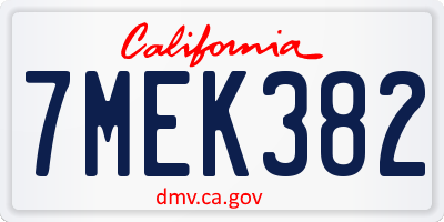 CA license plate 7MEK382