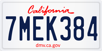 CA license plate 7MEK384