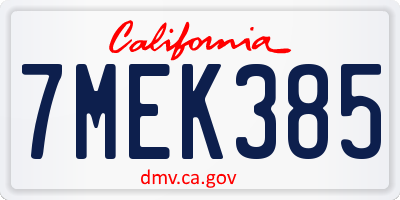 CA license plate 7MEK385