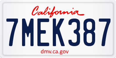 CA license plate 7MEK387