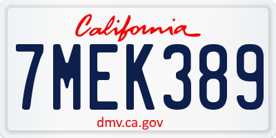 CA license plate 7MEK389