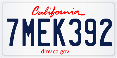 CA license plate 7MEK392
