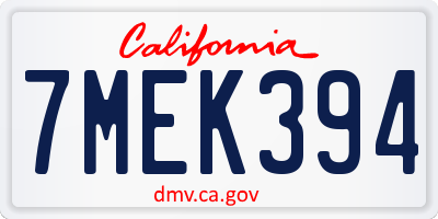 CA license plate 7MEK394