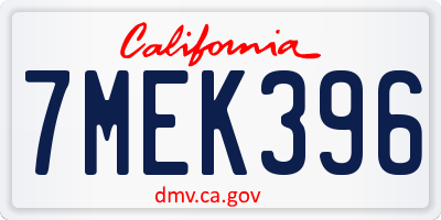 CA license plate 7MEK396