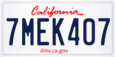 CA license plate 7MEK407