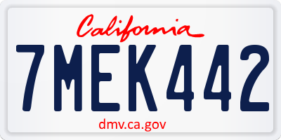CA license plate 7MEK442