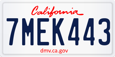 CA license plate 7MEK443