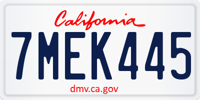 CA license plate 7MEK445