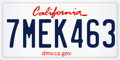 CA license plate 7MEK463