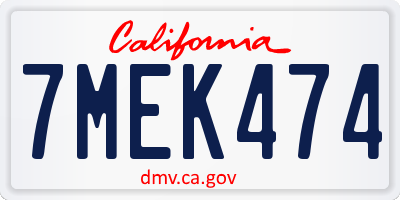 CA license plate 7MEK474