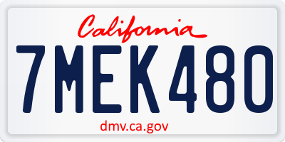 CA license plate 7MEK480