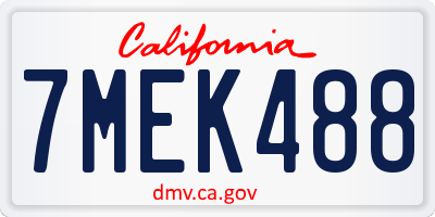 CA license plate 7MEK488