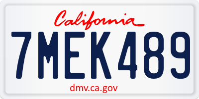 CA license plate 7MEK489