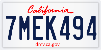 CA license plate 7MEK494