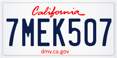 CA license plate 7MEK507