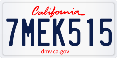 CA license plate 7MEK515