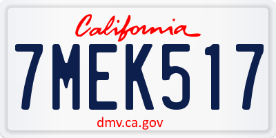 CA license plate 7MEK517