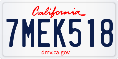 CA license plate 7MEK518