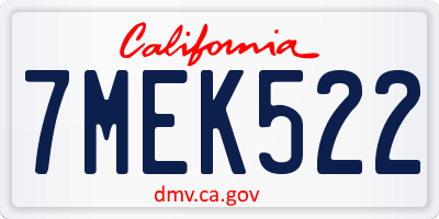 CA license plate 7MEK522
