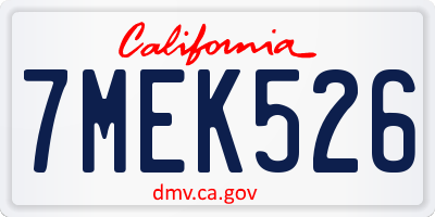 CA license plate 7MEK526