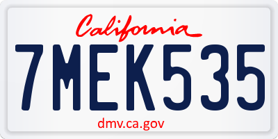 CA license plate 7MEK535