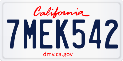 CA license plate 7MEK542