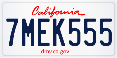 CA license plate 7MEK555