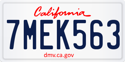 CA license plate 7MEK563