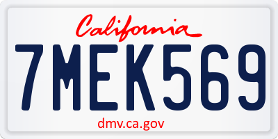 CA license plate 7MEK569