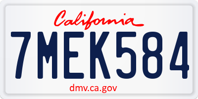 CA license plate 7MEK584