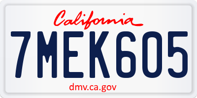 CA license plate 7MEK605
