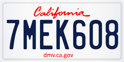 CA license plate 7MEK608