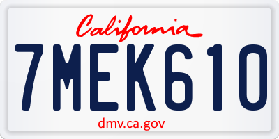 CA license plate 7MEK610