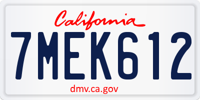 CA license plate 7MEK612