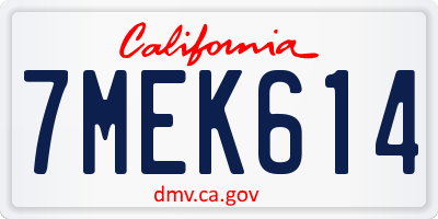 CA license plate 7MEK614