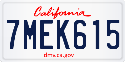 CA license plate 7MEK615